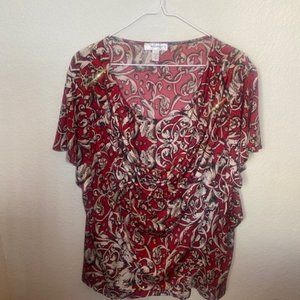 3x Dress Barn Blouse Red Blouse with white and tan design